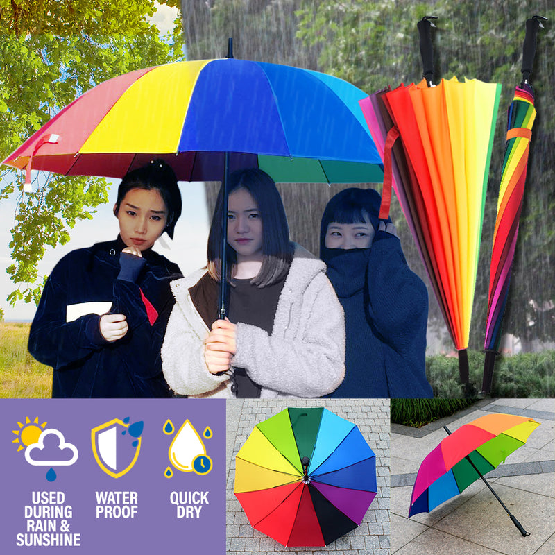 idrop idrop [ 75CM ] Rainbow Umbrella / Payung Hujan Pelangi / 75CM 16K彩虹伞(七彩胶伞)(黑柄黑支架)