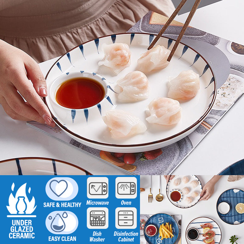 idrop Round Ceramic Dumpling & Snack Plate / Pinggan Seramik Bulat Penghidang Makanan / 陶瓷碟 青瑶9^陶瓷圆饺子盘22.3CM