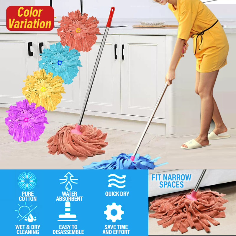 idrop Pure Cotton Water Absorbent Towel Mop / Mop Cotton Tulen Serap Air / 切边珊瑚绒超细纤维头托把(不锈钢)