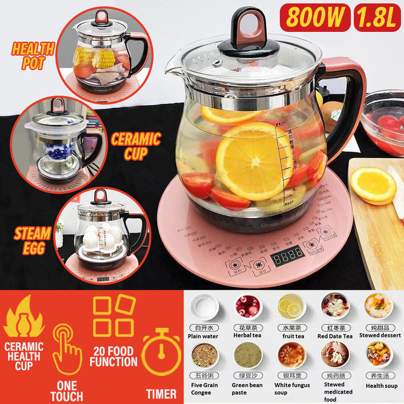 idrop [ 1.8L ] 20 Function Electric Health Pot + Ceramic Cup + Egg Steamer / Cerek Elektrik + Cawan Seramik + Rak Stim Telur / 1.8L陶瓷盅圆形养生壶