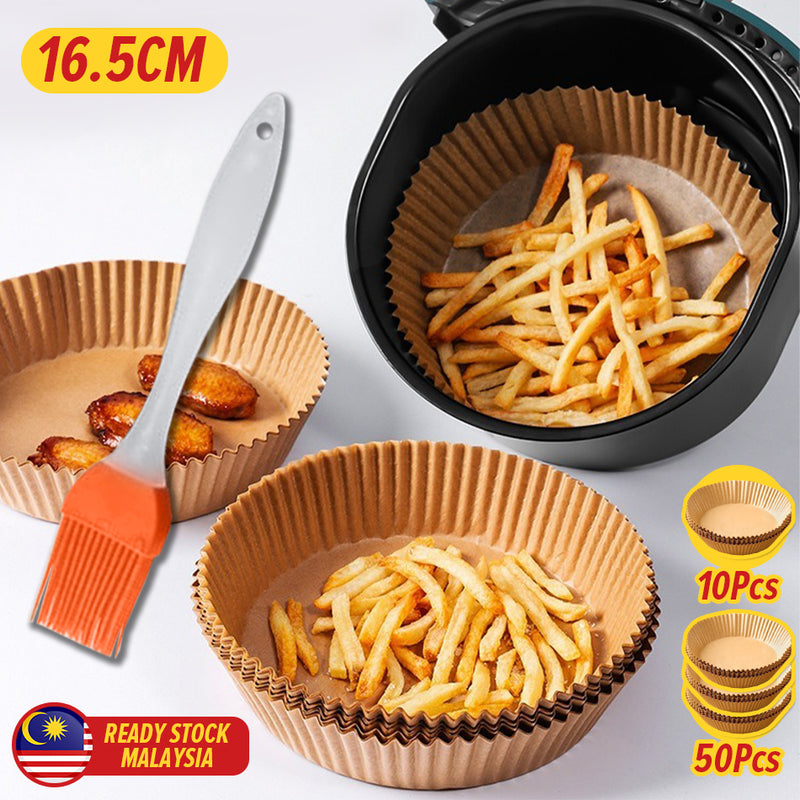 idrop [ 10pcs / 50pcs ] Air Fryer Oil Paper Plate Food Grade Baking Oil Paper Plate & Oil Seasoning Brush / Kertas Minyak Hidang Makanan Untuk Penggoreng Udara & Berus Sapu Minyak / 空气炸锅硅油纸和调味刷