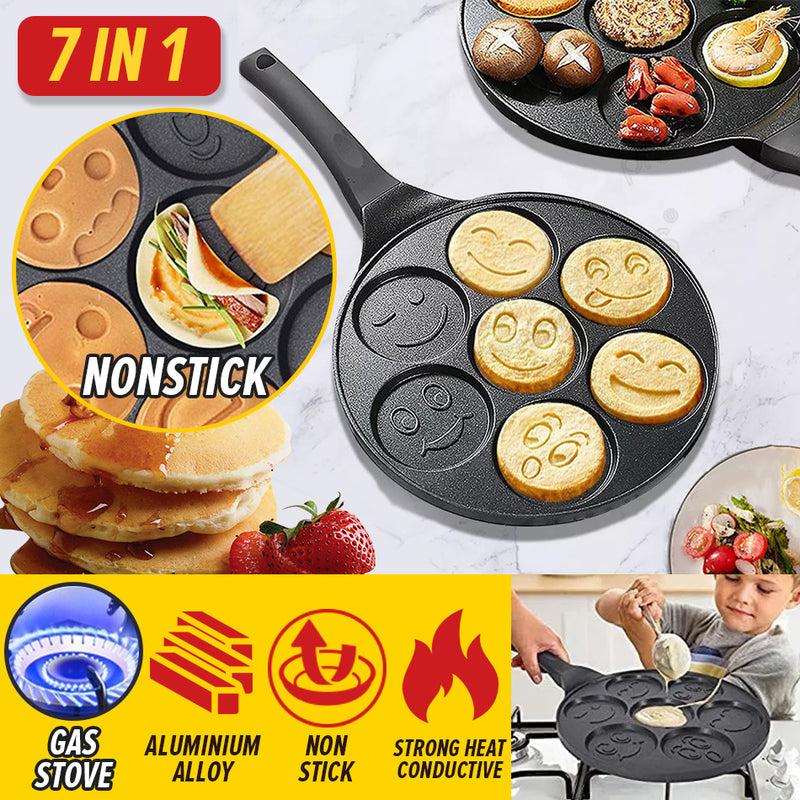 idrop [ 7 IN 1 ] Omelette & Pancake Waffle Smiley Nonstick Cooking Frying Baking Pan / Kuali Masak Telur dan Penkek / 7孔表情煎锅