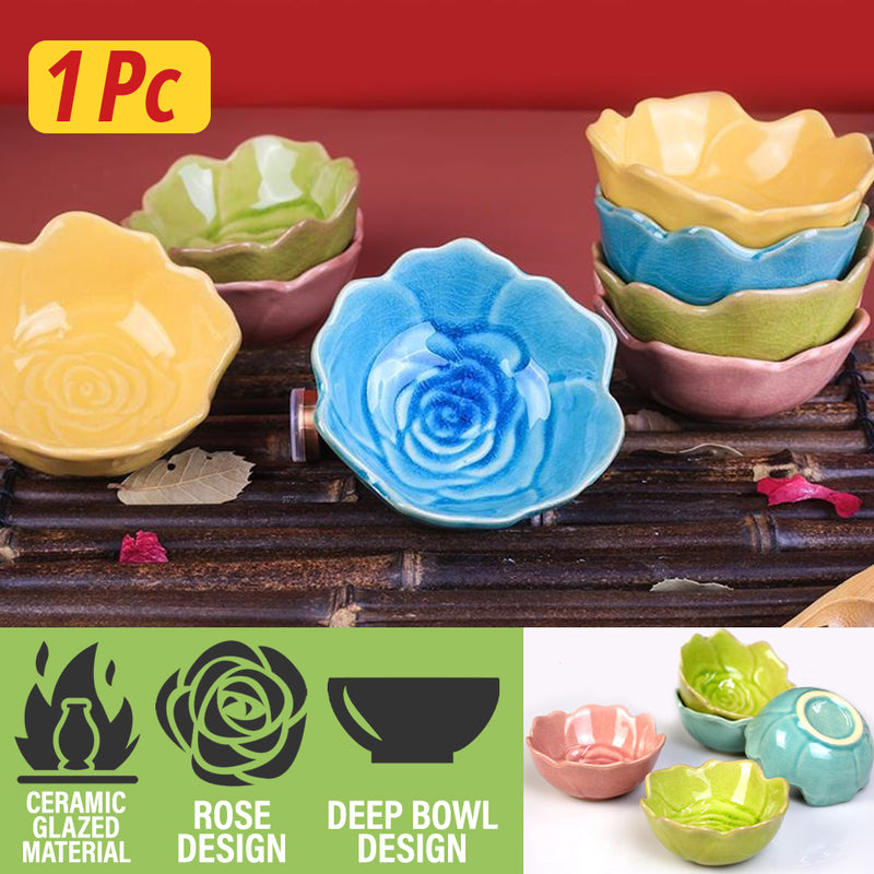 idrop Small Ceramic Rose Flower Bowl / Mangkuk Seramik Rekaan Bunga Mawar / 陶瓷碟 3.25^陶瓷冰裂釉小碗(玫瑰花款 )8.5CM