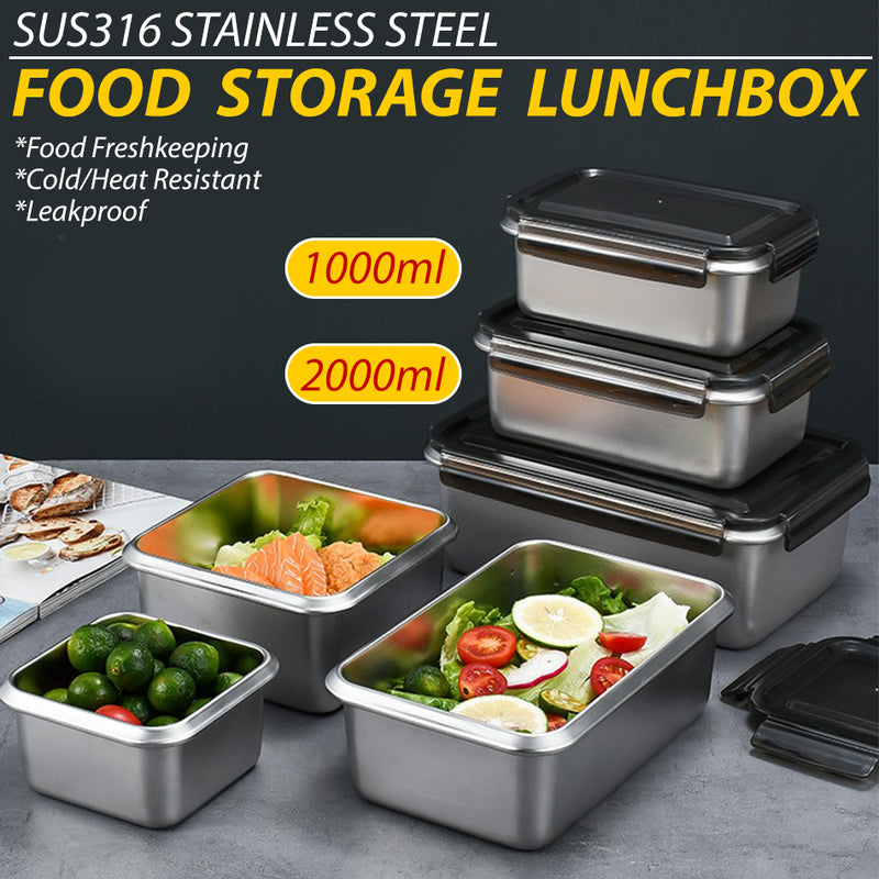 idrop [ 1000ml + 2000ml ] SUS316 Stainless Steel Antibacterial Freshkeeping Food Storage Lunchbox / Bekas Makanan Keluli tahan Karat / 316材质抗菌不锈钢2件套保鲜盒长方形