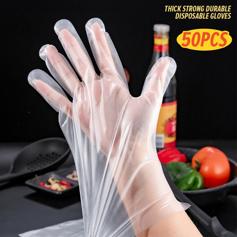 idrop [ 50pcs ] LDPE Disposable Thick PE Plastic Gloves / Sarung Tangan Plastik Pakai Buang / 一次性加厚型PE手套 (50PCS)