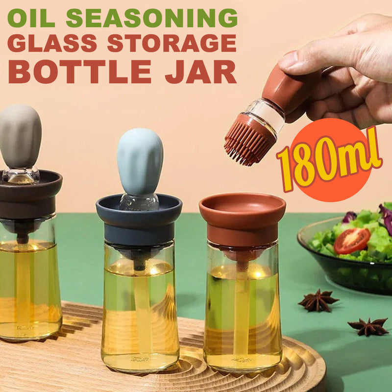 idrop [ 180ml ] Kitchen Glass Bottle Oil Jar with Silicone Brush / Bekas Botol Kaca Simpanan Minyak Perencah / 180ML油瓶刷(定量硅胶刷头油瓶)