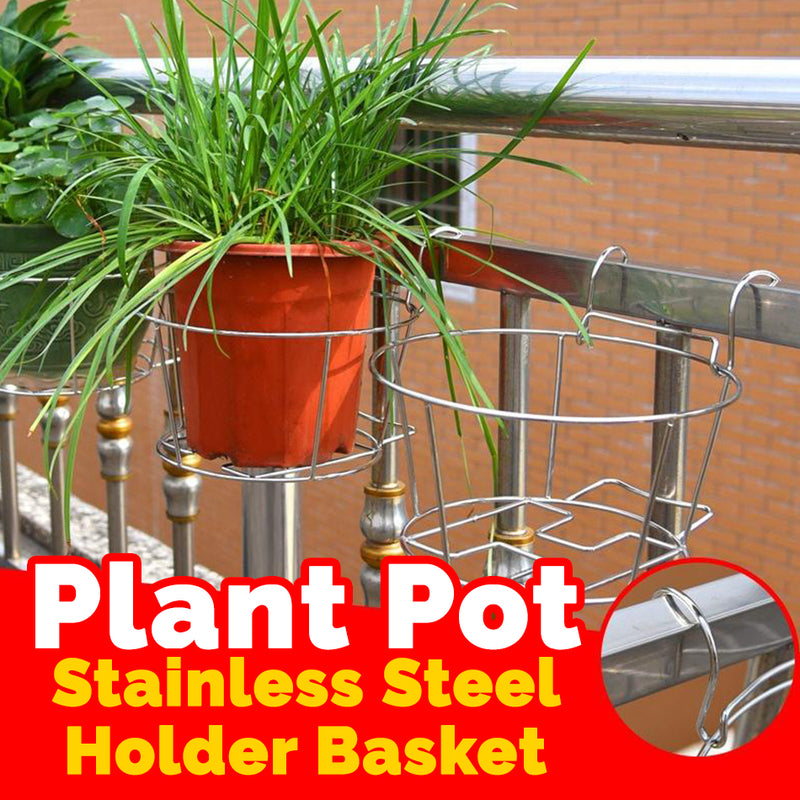 idrop Flower Plant Pot Holder Stainless Steel Hanging Guard Rail Basket