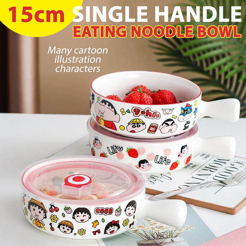 idrop [ 15cm ] Instant Noodle Ceramic Bowl with Lid Cover / Mangkuk Ceramic Dengan Penutup / 单柄陶瓷保鲜碗