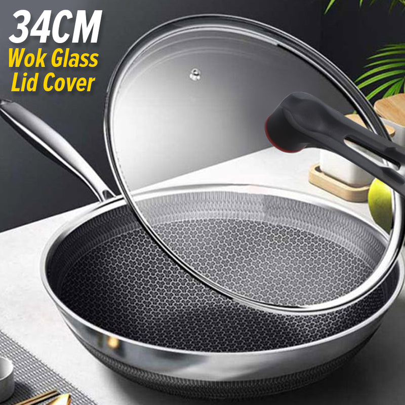 iDrop [ 34CM ] Kitchen Glass Wok Lid Cover / Penutup Periuk Masak Kaca / 【34CM】厨房玻璃锅盖盖