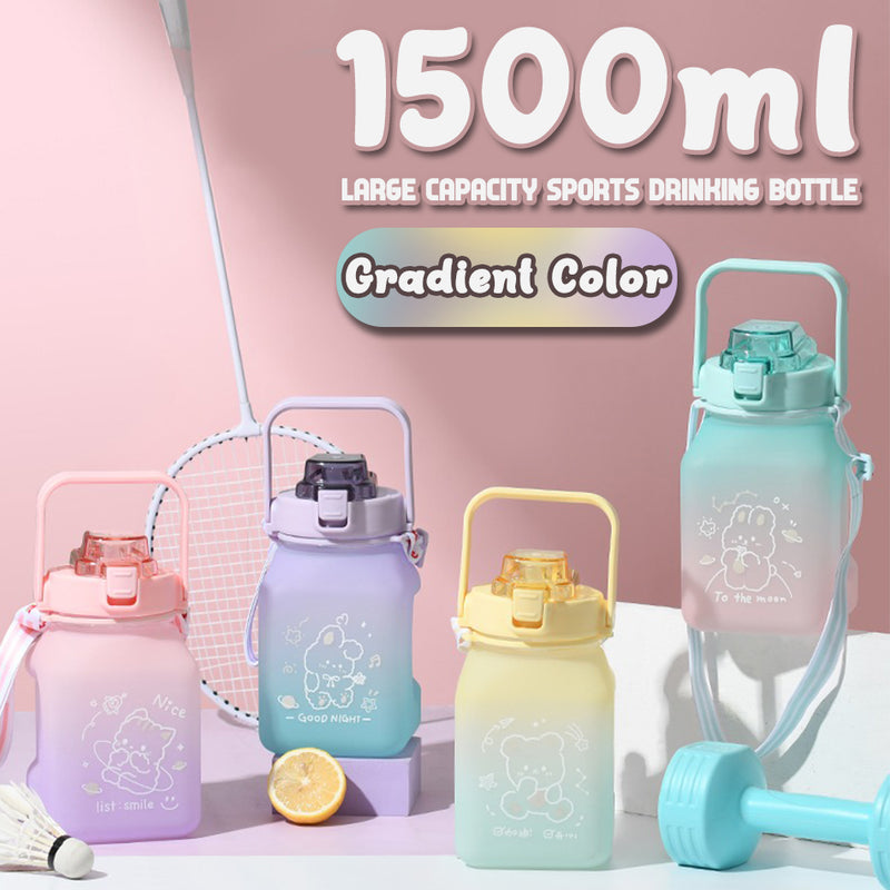 idrop [ 1500ml ] Large Capacity Gradient Color Sports Drinking Bottle with Split Open Lid / Botol Air Minuman Sukan Warna Warni / 1500ML亿本大容量塑料杯(水壶 )