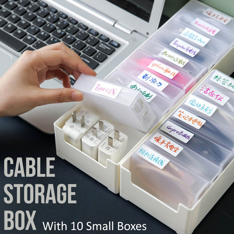 idrop Data USB Cable Storage Box Desktop Storage with 10 Small Boxes / Kotak Penyimpanan & Pengurusan Kabel USB + 10 Kotak Kecil / 塑料大号收纳盒+10个小盒+标签贴