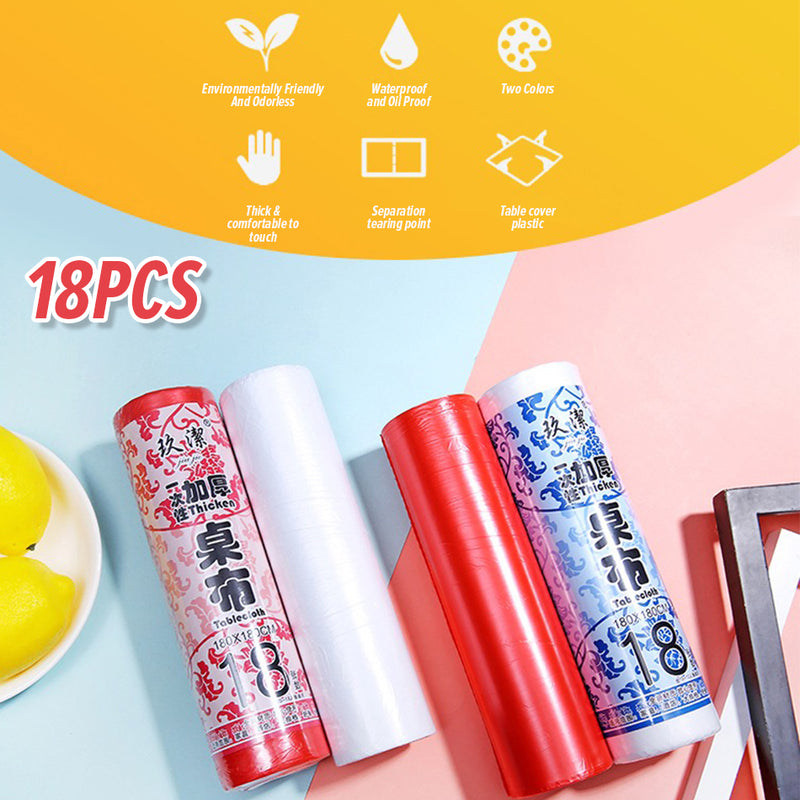 idrop [ 180CM x 180CM ] 18PCS Disposable Thickened Plastic Tablecloth Roll / Plastik Alas Meja Pakai Buang / 180*180CM一次性加厚塑料桌布(18张)(玖 洁JIUJIE)