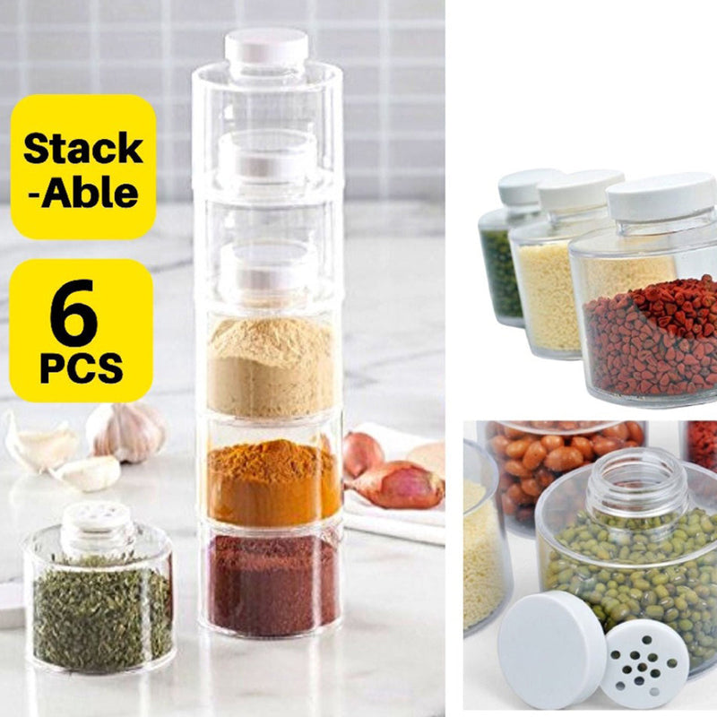 idrop 6PCS Spice Jar Spice Tower Stackable Seasoning Storage / Bekas Tempat Penyimpanan Rempah Ratus / 香料罐香料塔可堆叠调味料储存