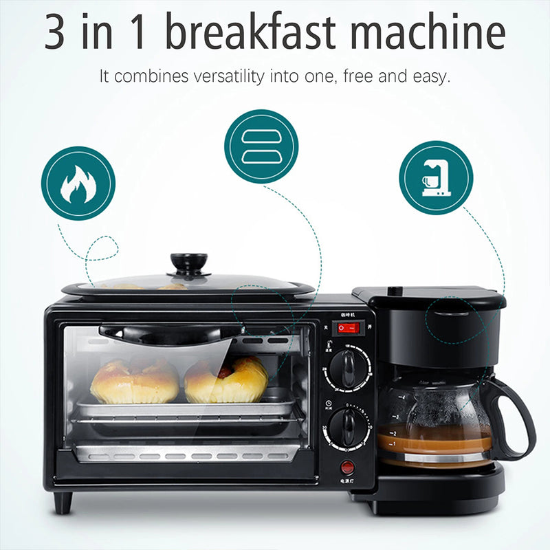 idrop [ 3 IN 1 ] Multifunction Electric Breakfast Maker Baking Oven Frying Tray Pan & Coffee Drip Kettle / Mesin Masak Sarapan Pelbagai Guna Ketuhar Periuk Pemanggang dan Pembancuh Kopi / 1250W早餐机3INI1