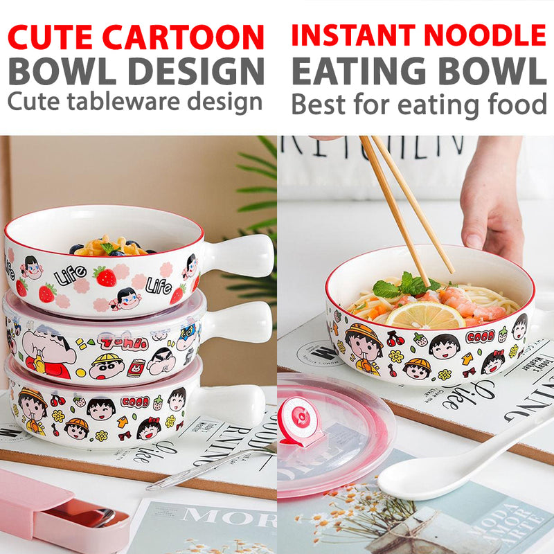 idrop [ 15cm ] Instant Noodle Ceramic Bowl with Lid Cover / Mangkuk Ceramic Dengan Penutup / 单柄陶瓷保鲜碗