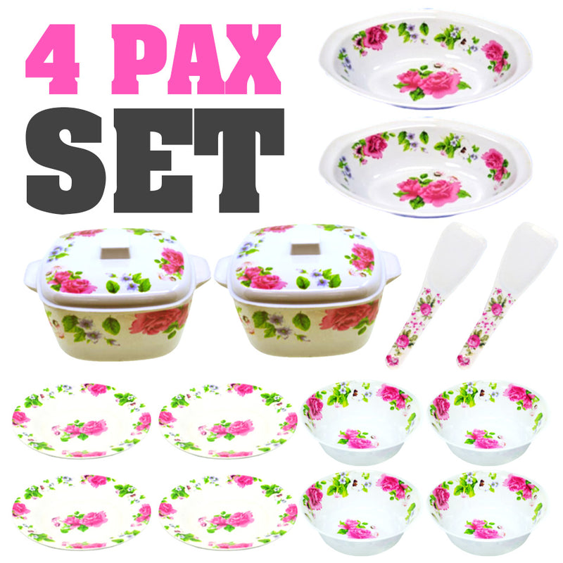 idrop Pink Rose Pattern Kitchen Dining Tableware Set 3 [ 7 Pcs / 14 Pcs ]