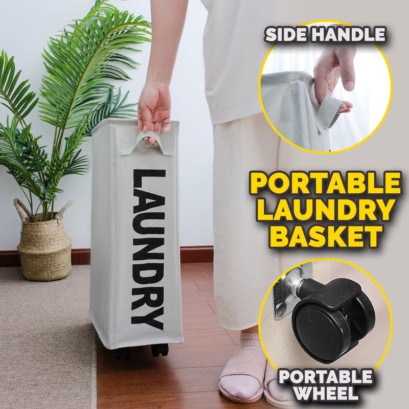 idrop Foldable Household Dirty Laundry Clothes Storage Basket with Wheels [ 39CM X 18.5CM X 58CM ]