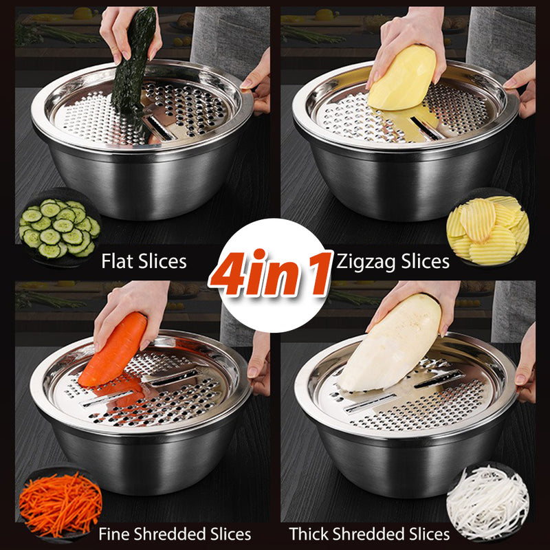 idrop [ 26CM ] 2PCS Stainless Steel Multifunction Bowl with Slicer Plate / Mangkuk Basuh Keluli Tahan Karat / 2PCS 不锈钢多功能碗带切片板