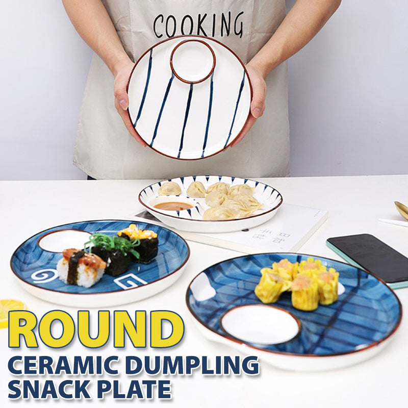 idrop Round Ceramic Dumpling & Snack Plate / Pinggan Seramik Bulat Penghidang Makanan / 陶瓷碟 青瑶9^陶瓷圆饺子盘22.3CM