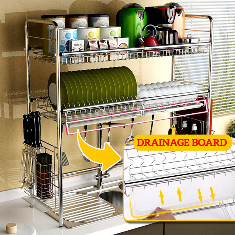 idrop 2 LAYER Kitchen Stainless Steel Sink Shelf Dish Rack Utensils Knife & Cutting Board Storage [ SUS304 ]