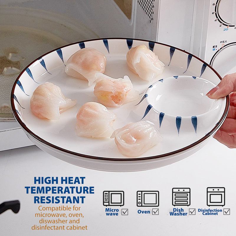 idrop Round Ceramic Dumpling & Snack Plate / Pinggan Seramik Bulat Penghidang Makanan / 陶瓷碟 青瑶9^陶瓷圆饺子盘22.3CM