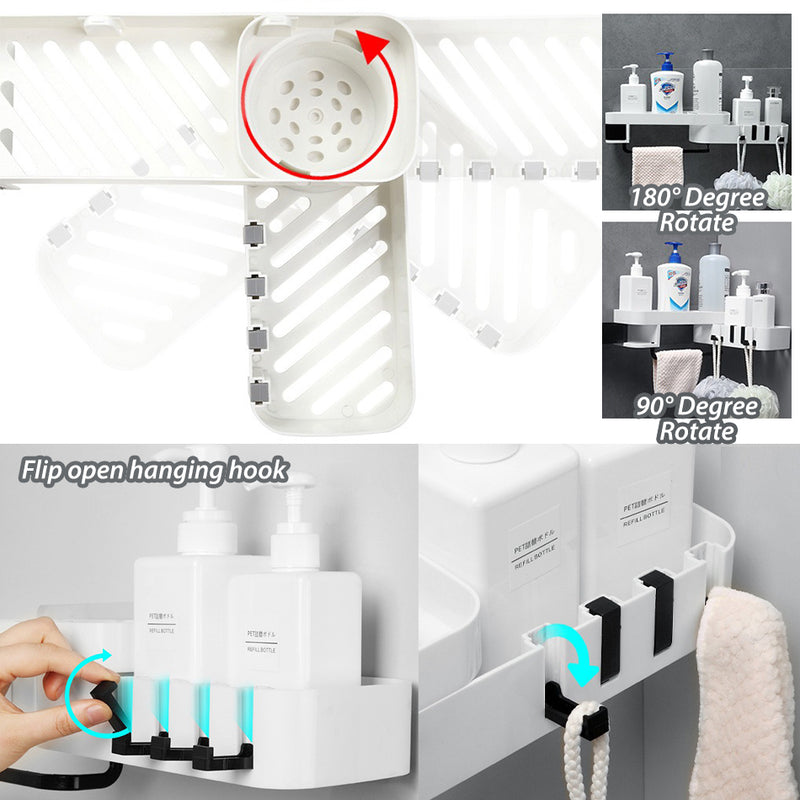 Bathroom Corner Punch-Free Rack Shampoo Storage Rack Holder with Suction  Cup, 180 Degrees Rotation Storage Rack Corner Shower Shelves, Foldable Wall