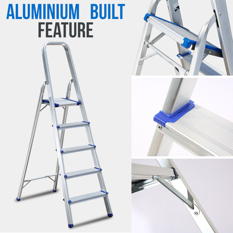 idrop 5 Step Folding Portable Household Lightweight Climbing Aluminium Ladder