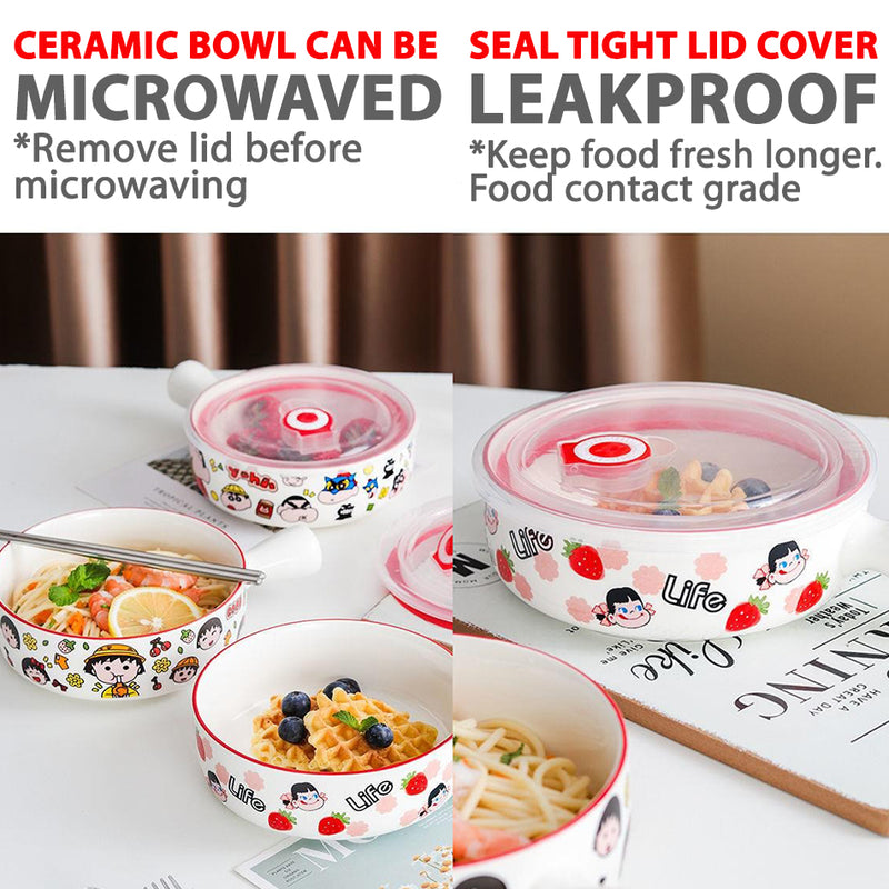 idrop [ 15cm ] Instant Noodle Ceramic Bowl with Lid Cover / Mangkuk Ceramic Dengan Penutup / 单柄陶瓷保鲜碗