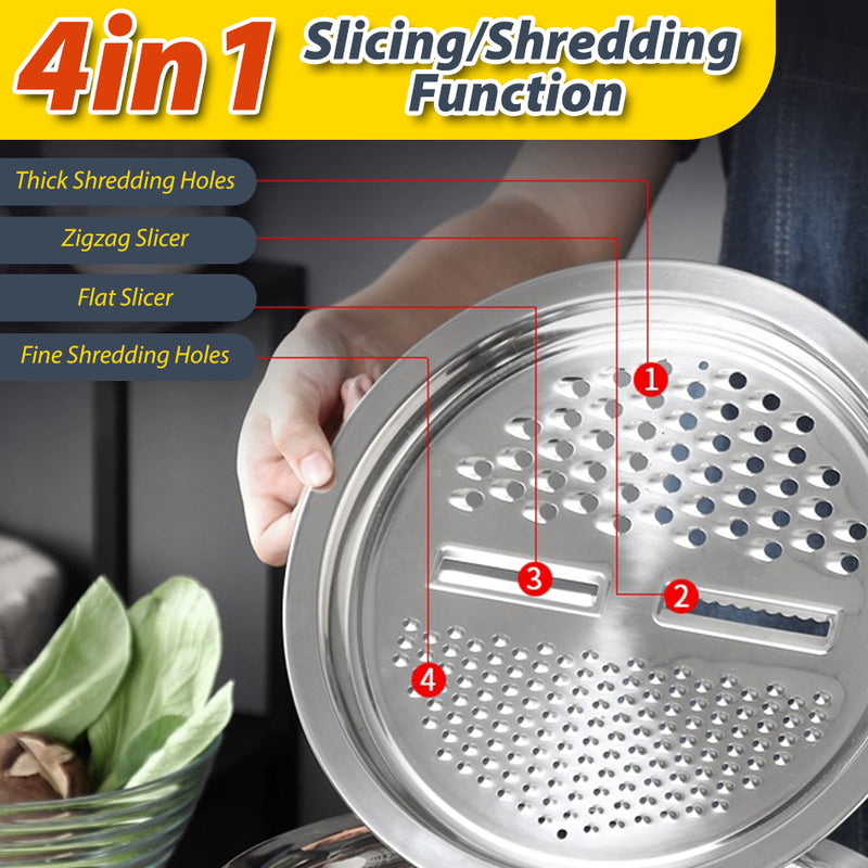 idrop [ 26CM ] 2PCS Stainless Steel Multifunction Bowl with Slicer Plate / Mangkuk Basuh Keluli Tahan Karat / 2PCS 不锈钢多功能碗带切片板