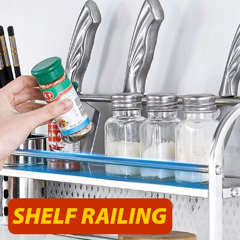 idrop [ 3 LAYER ] Multifunction Stainless Steel Kitchen Seasoning & Utensil Storage Shelf Rack Rak Penyimpanan Barang Dapur 三层架带筷筒砧板架