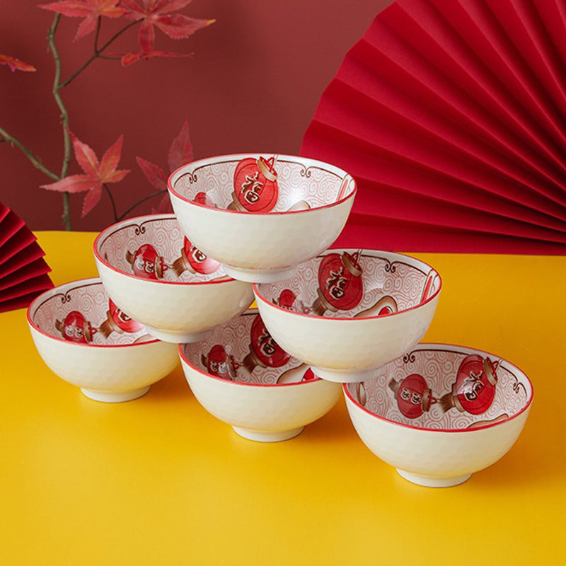 idrop [ 6PCS ] CNY Chinese New Year of Rabbit Ceramic Rice Bowl Set with Chopsticks [ Yingfu Rabbit ] / Set Mangkuk Seramik & Chopstick Tahun Baru Cina Tahun Arnab / 陶瓷套装(兔) 迎富兔6碗6筷陶瓷套装CNY