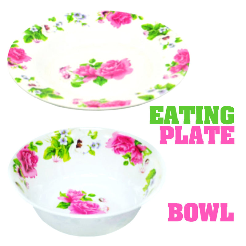 idrop Pink Rose Pattern Kitchen Dining Tableware Set 3 [ 7 Pcs / 14 Pcs ]