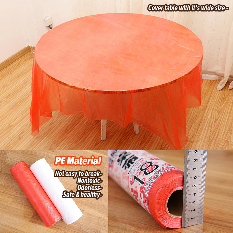 idrop [ 180CM x 180CM ] 18PCS Disposable Thickened Plastic Tablecloth Roll / Plastik Alas Meja Pakai Buang / 180*180CM一次性加厚塑料桌布(18张)(玖 洁JIUJIE)