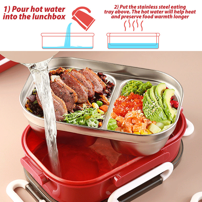 idrop [ 1 LAYER(800ml) / 2 LAYER(1200ml) ] Portable Lunch Box with Stainless Steel Multi Compartment Food Eating Tray