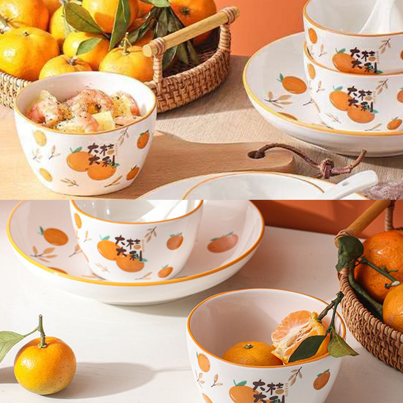 idrop [ 6PCS ] 350ml Ceramic Porcelain Eating Bowl Orange Decor Set / Set Seramik Mangkuk Makanan Desain Oren / 陶瓷套装 4in大桔大利陶瓷6碗套装 [ 10CM / 4 Inch ]