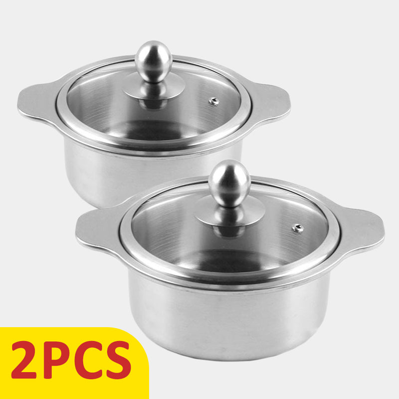 idrop [ 2PCS / BOX ] 16CM Stainless Steel Pot with Glass Lid Cover / Periuk Keluli Tahan Karat 16CM dengan Penutup Penutup Kaca / (2PCS/BOX)16CM不锈钢串串锅带玻璃盖 (双耳汤锅)