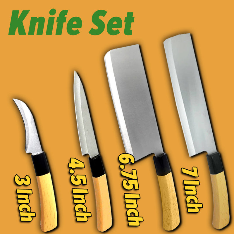 idrop [ 4PCS ] Kitchen Stainless Steel Knife Set / Set Pisau Keluli Tahan Karat / 日式料理刀(仿木柄 )