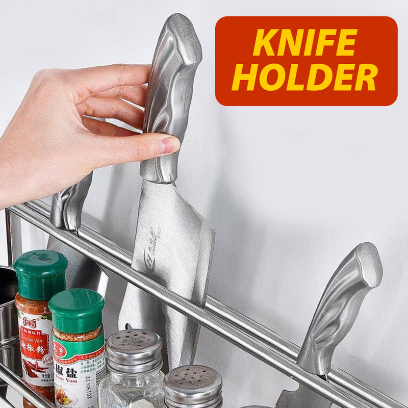 idrop [ 3 LAYER ] Multifunction Stainless Steel Kitchen Seasoning & Utensil Storage Shelf Rack Rak Penyimpanan Barang Dapur 三层架带筷筒砧板架