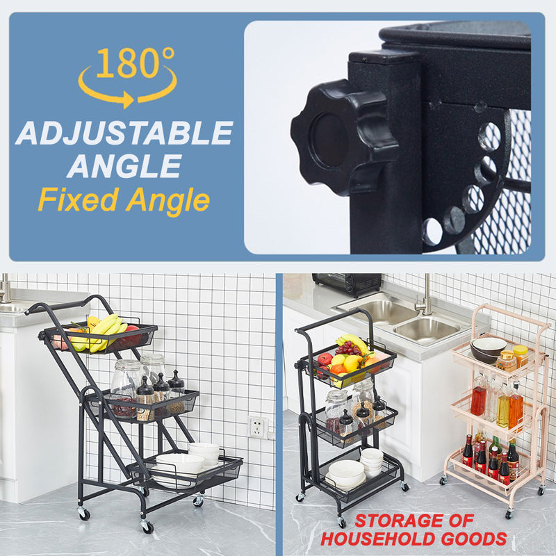 idrop [ 3 LAYER ] Multilayer Adjustable Angle Storage Trolley Rack Shelf [ 90°~180° ] / Rak Troli Pelbagai Sudut 3 Lapisan / 多功能三层可移动杂物架(三层 可落地手推车)