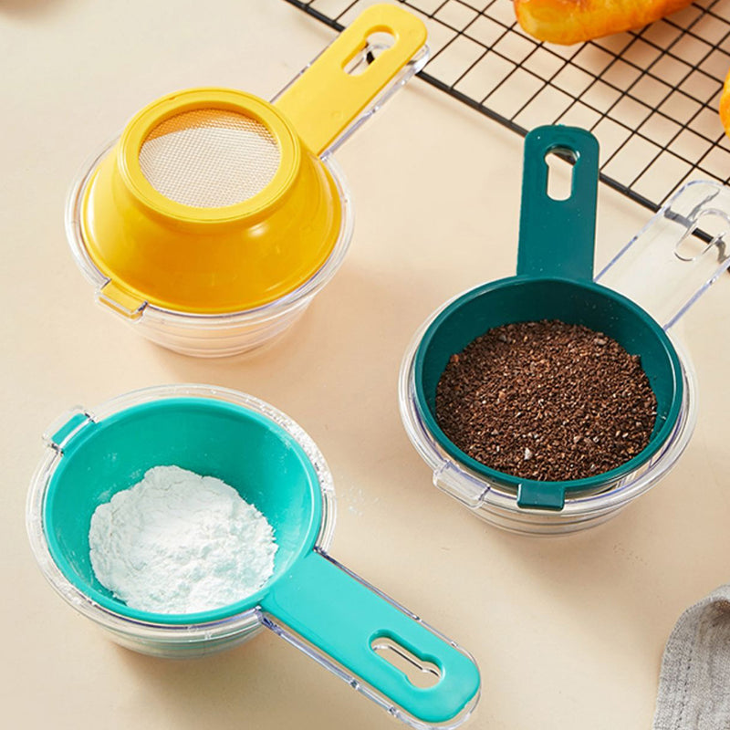 idrop [ 150ml ] Flour Powder Sieve Measuring Scoop Spoon / Penapis & Pengukur Tepung Halus / 塑料带底米筛