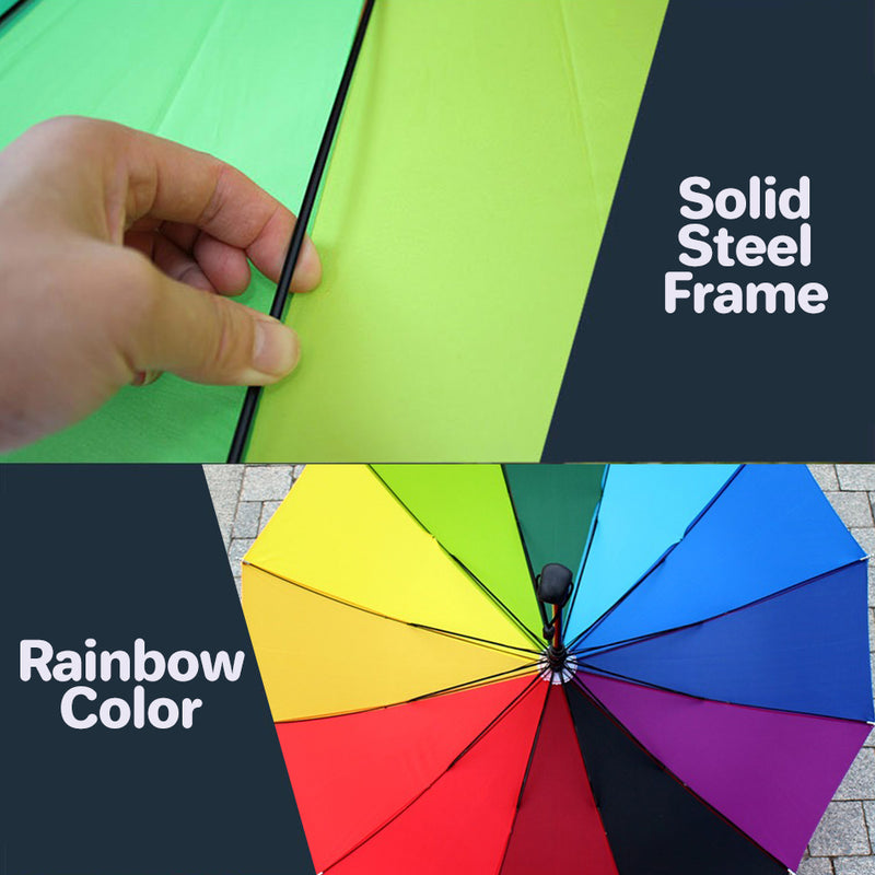 idrop idrop [ 75CM ] Rainbow Umbrella / Payung Hujan Pelangi / 75CM 16K彩虹伞(七彩胶伞)(黑柄黑支架)