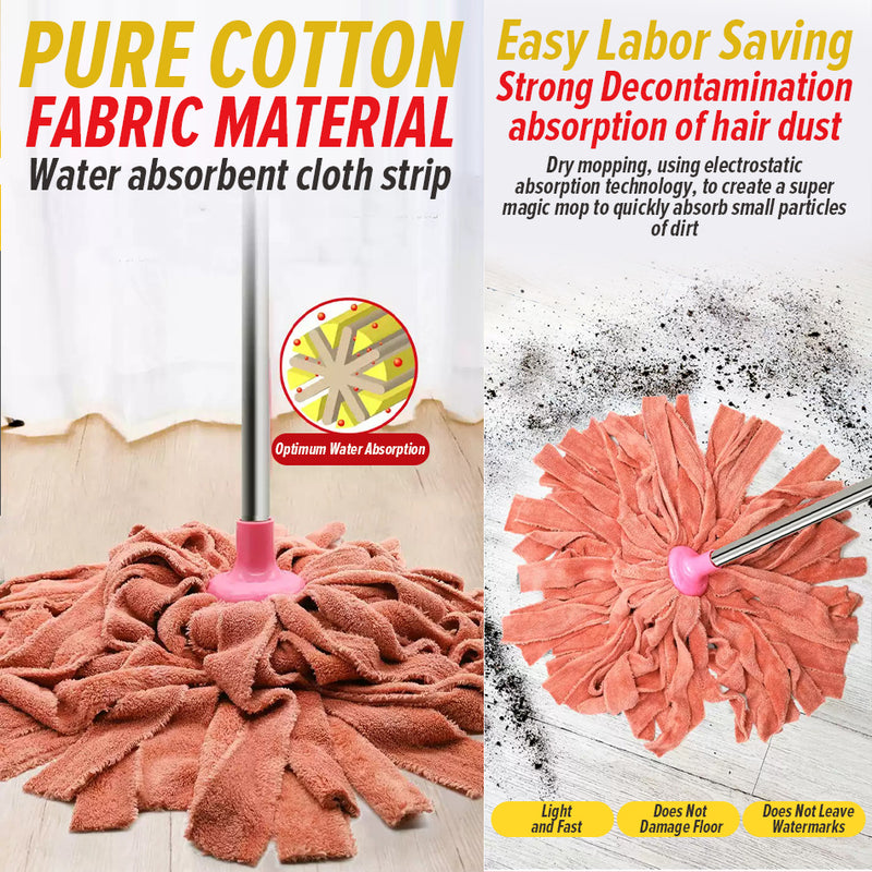 idrop Pure Cotton Water Absorbent Towel Mop / Mop Cotton Tulen Serap Air / 切边珊瑚绒超细纤维头托把(不锈钢)