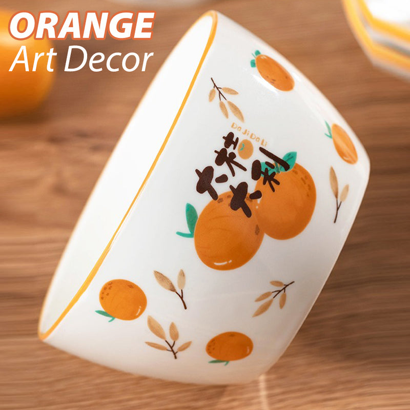 idrop [ 6PCS ] 350ml Ceramic Porcelain Eating Bowl Orange Decor Set / Set Seramik Mangkuk Makanan Desain Oren / 陶瓷套装 4in大桔大利陶瓷6碗套装 [ 10CM / 4 Inch ]