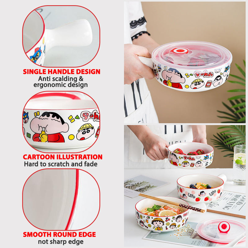 idrop [ 15cm ] Instant Noodle Ceramic Bowl with Lid Cover / Mangkuk Ceramic Dengan Penutup / 单柄陶瓷保鲜碗