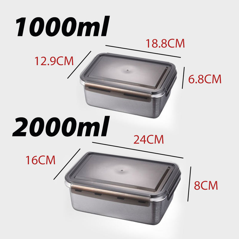 idrop [ 1000ml + 2000ml ] SUS316 Stainless Steel Antibacterial Freshkeeping Food Storage Lunchbox / Bekas Makanan Keluli tahan Karat / 316材质抗菌不锈钢2件套保鲜盒长方形