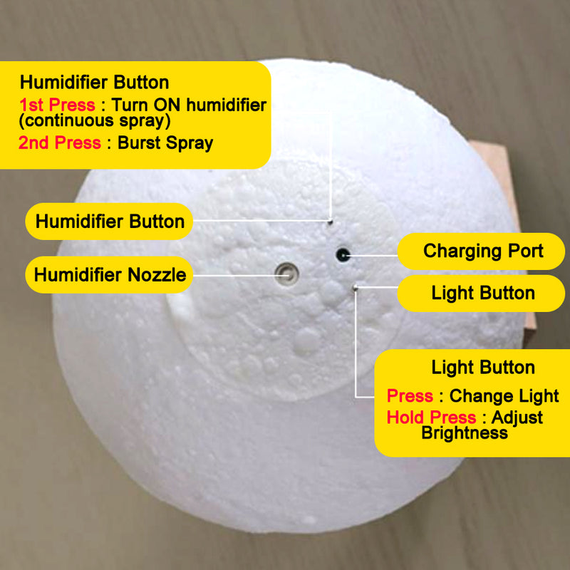 idrop 3D Moon Light LED Nightlight Rechargeable Humidifier [ 15cm ]