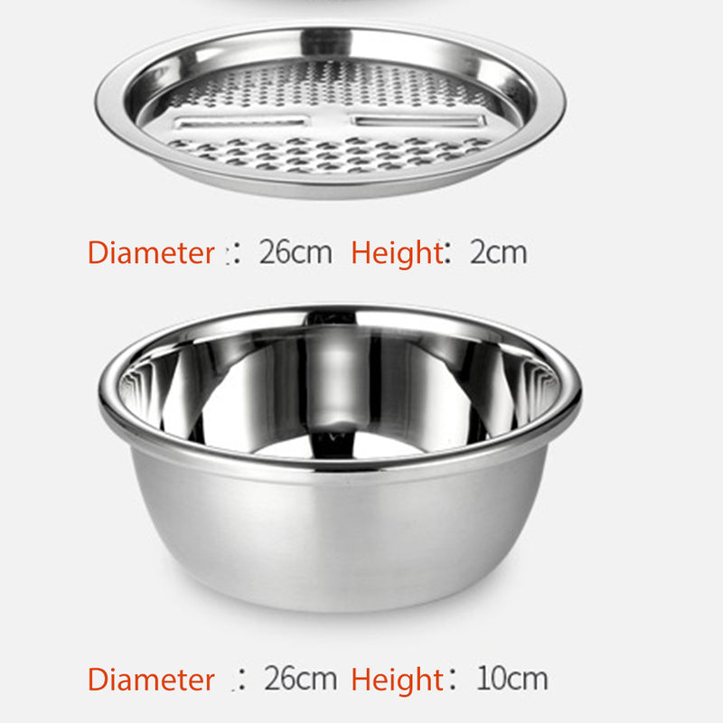 idrop [ 26CM ] 2PCS Stainless Steel Multifunction Bowl with Slicer Plate / Mangkuk Basuh Keluli Tahan Karat / 2PCS 不锈钢多功能碗带切片板