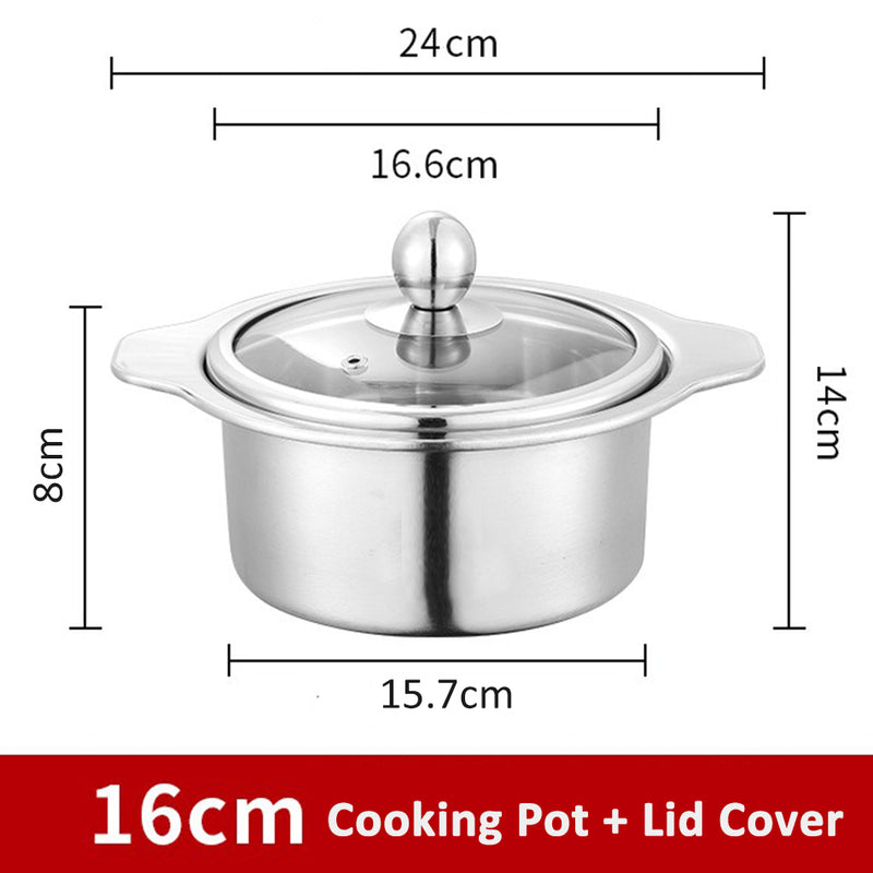 idrop [ 2PCS / BOX ] 16CM Stainless Steel Pot with Glass Lid Cover / Periuk Keluli Tahan Karat 16CM dengan Penutup Penutup Kaca / (2PCS/BOX)16CM不锈钢串串锅带玻璃盖 (双耳汤锅)