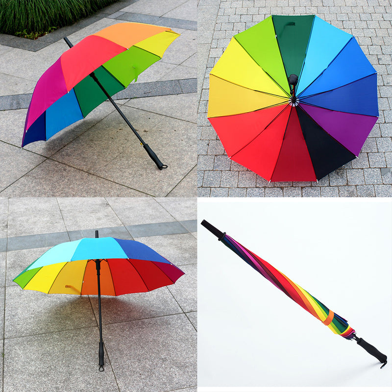 idrop idrop [ 75CM ] Rainbow Umbrella / Payung Hujan Pelangi / 75CM 16K彩虹伞(七彩胶伞)(黑柄黑支架)