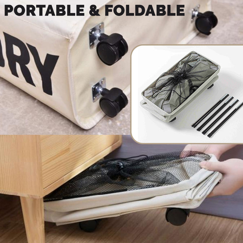 idrop Foldable Household Dirty Laundry Clothes Storage Basket with Wheels [ 39CM X 18.5CM X 58CM ]